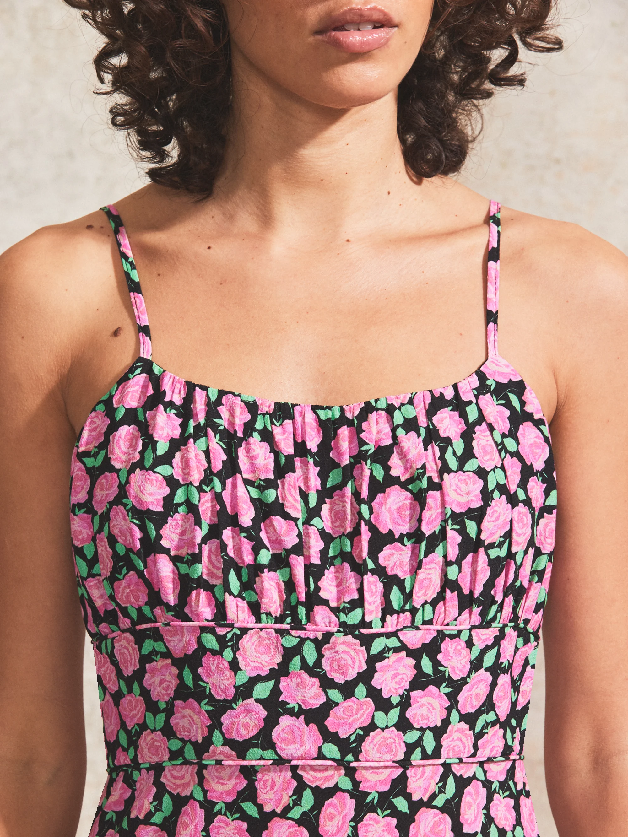 Petite Pink Rose-Print Strappy Dress