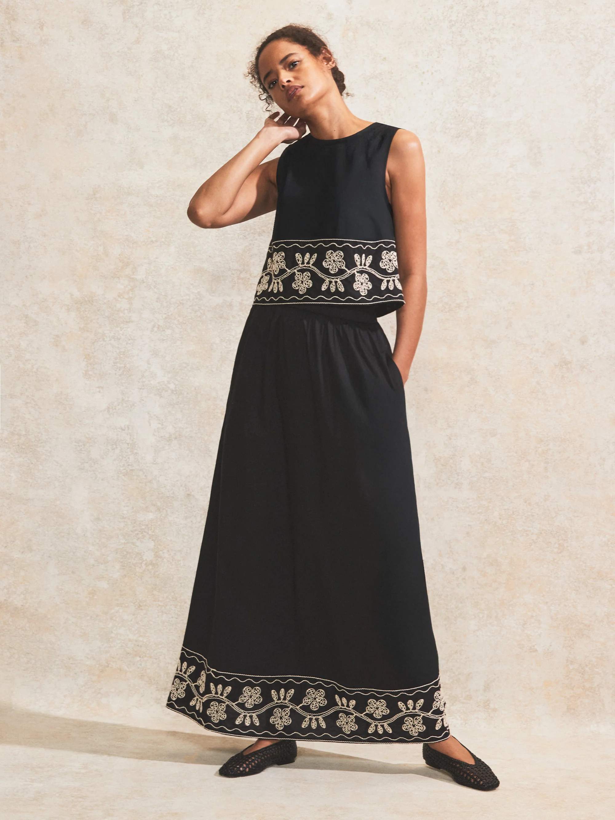 Black Embroidered Sleeveless Top