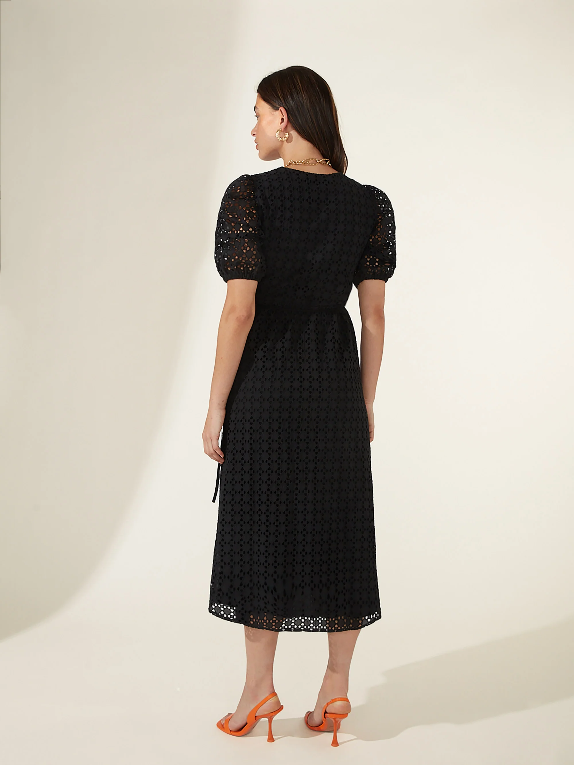 Puff Sleeve Broderie Anglaise Wrap Dress