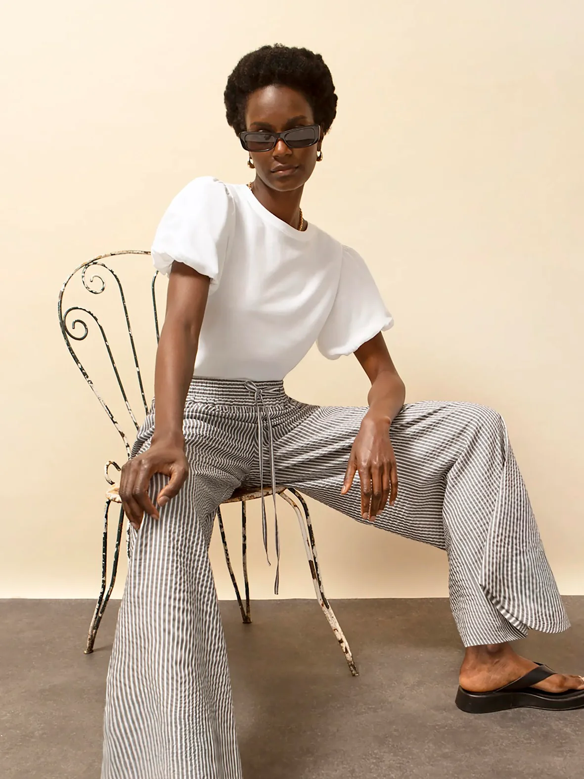 Washed Black And White Stripe Trousers