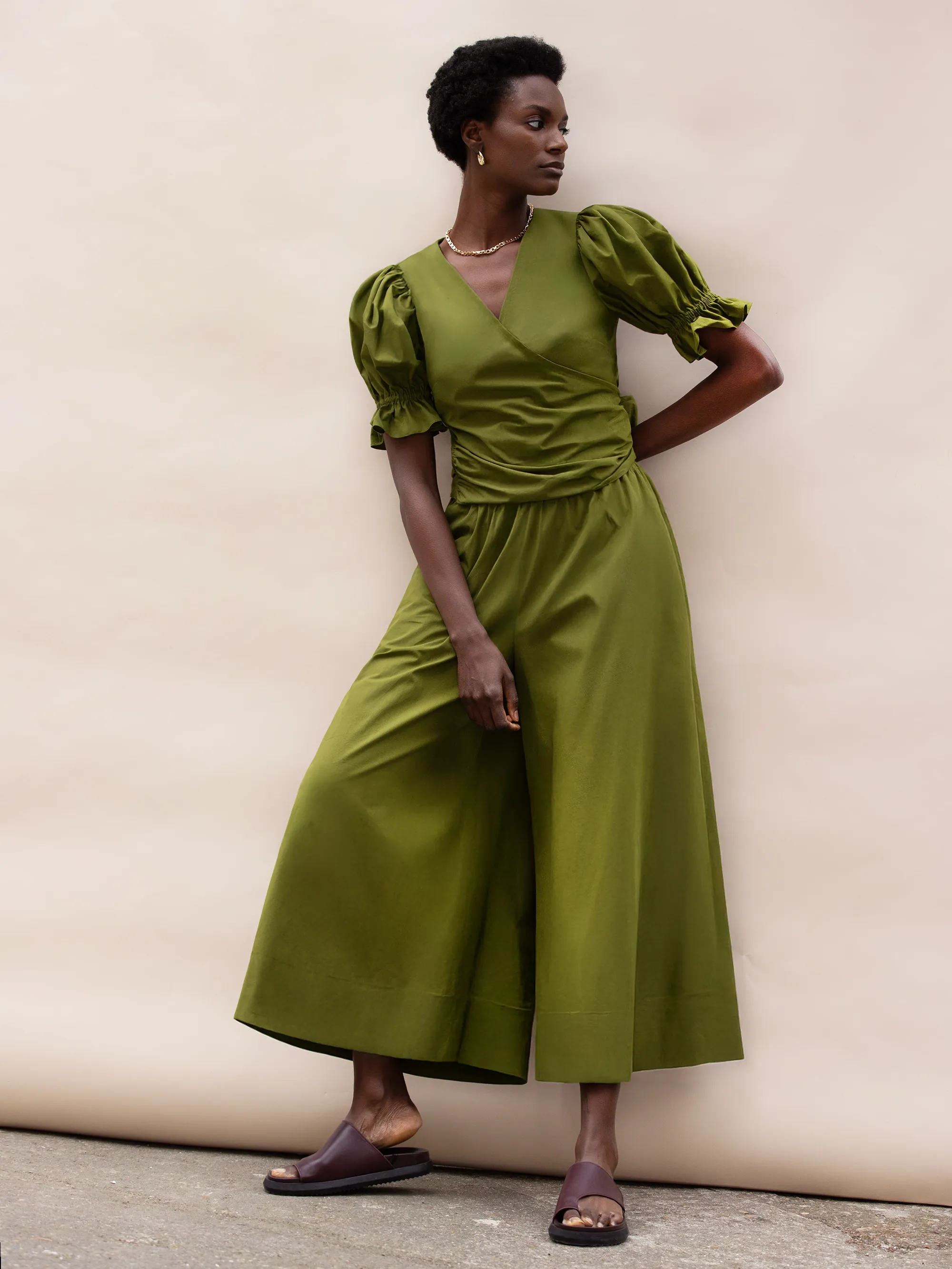 Petite Khaki Cotton Poplin Culottes