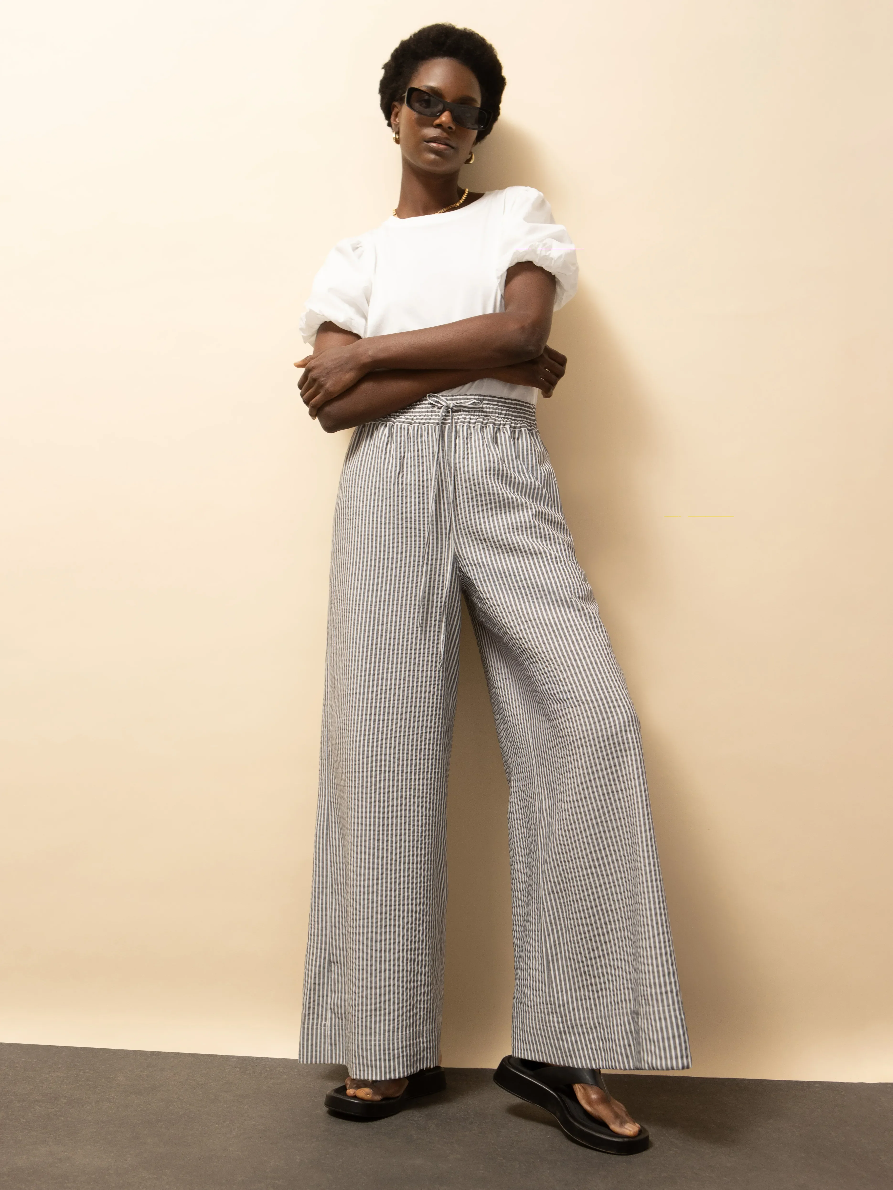 Washed Black And White Stripe Trousers