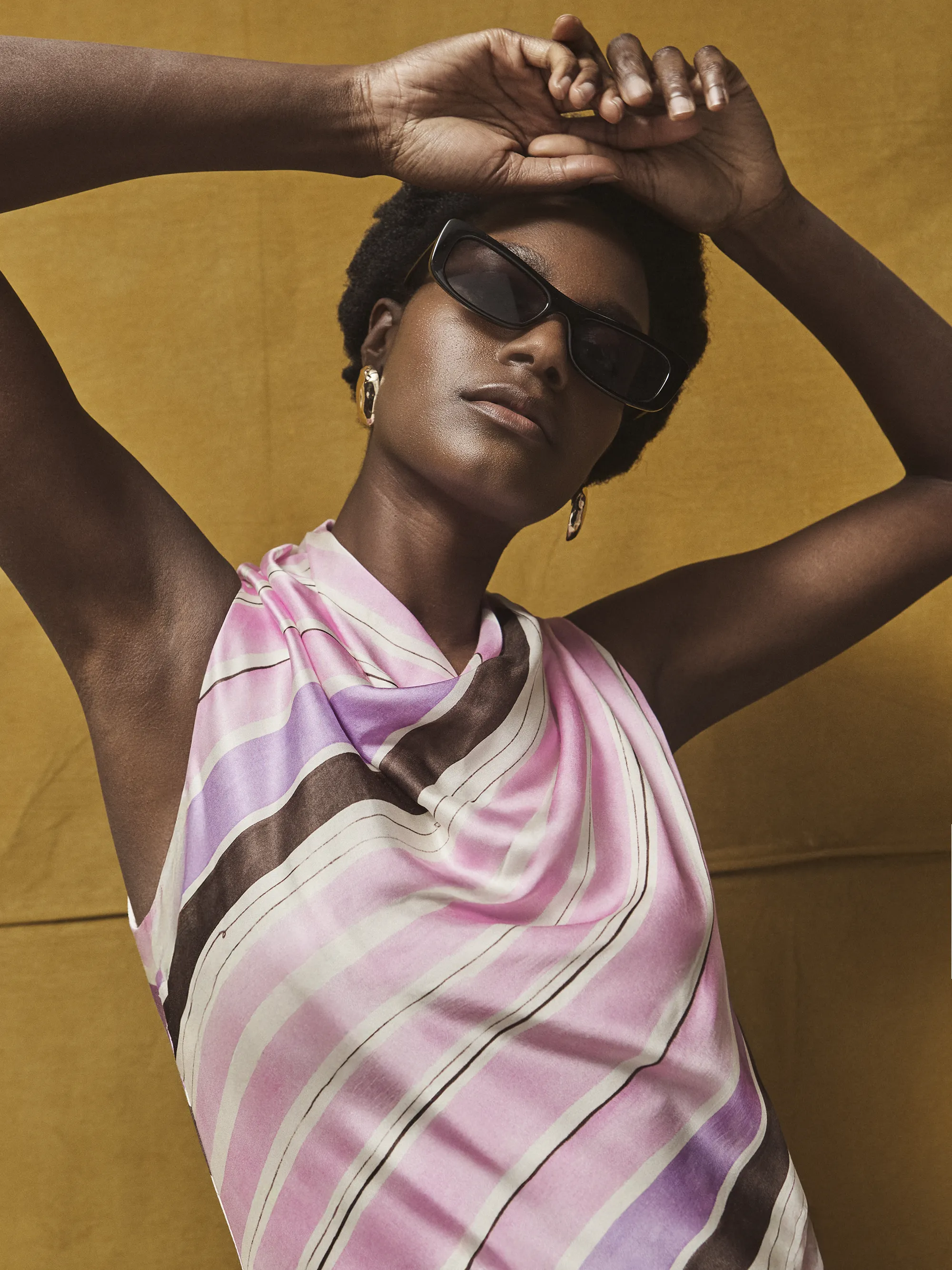 Petite Phoebe Pink Stripe Cowl Neck Satin Dress