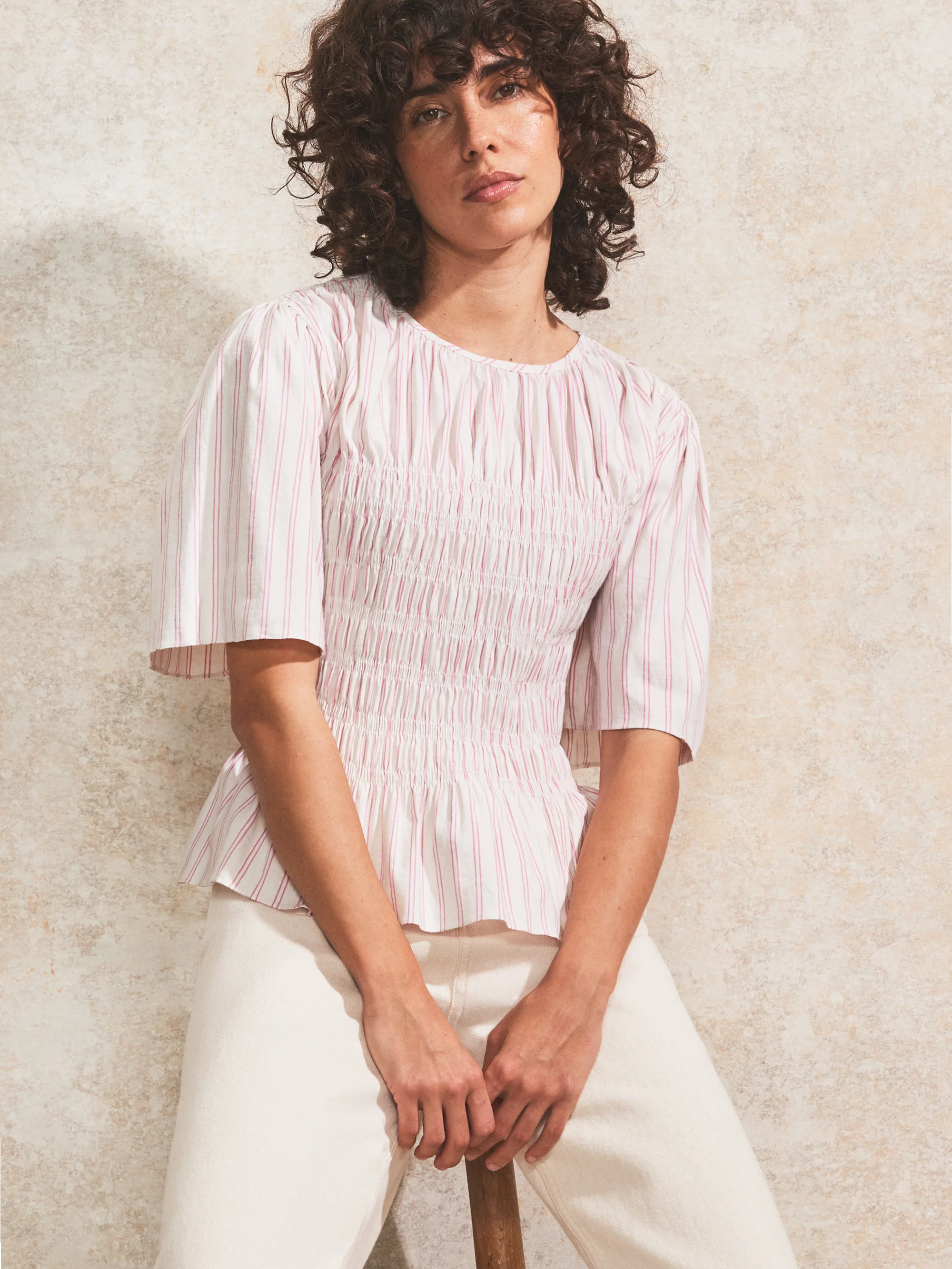 Pink Stripe Shirred Top