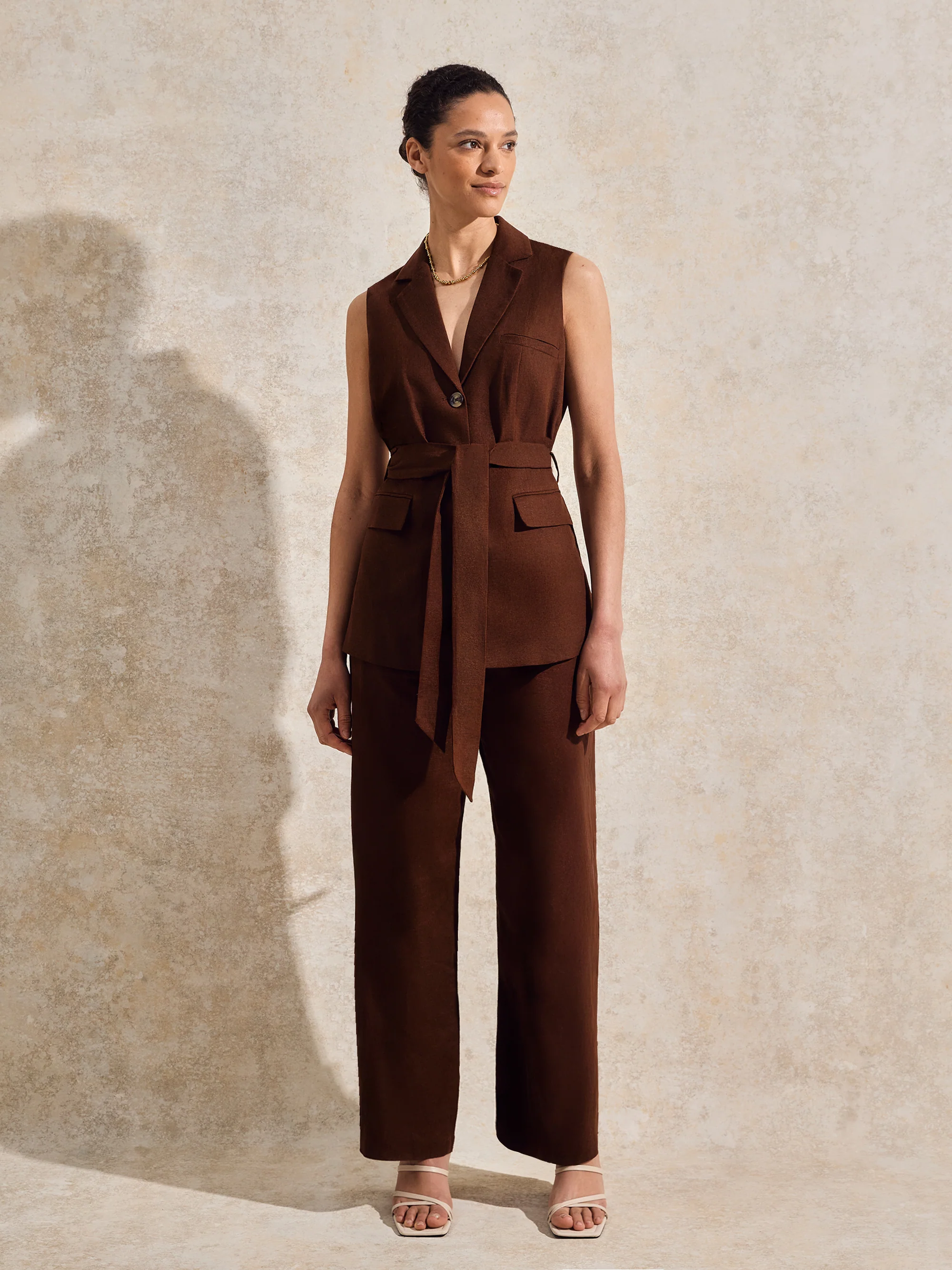 Chocolate Linen-Blend Waistcoat